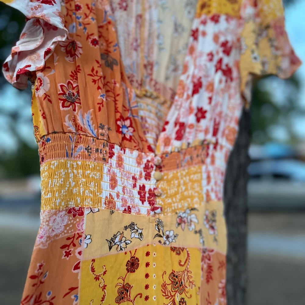 Forever 21 Orange Floral Patchwork Mini Dress - image 2